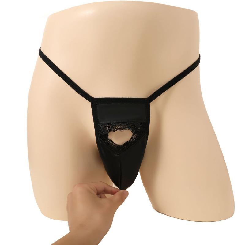 Mini Thong Men'S Penis Pouch Hole Erotic Lingerie Sexy T-Back G-String Bikini Underwear Roleplay Nightwear Front Open Underpant