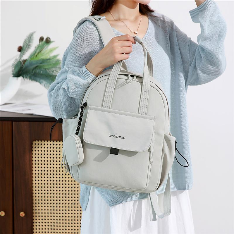 Lightweight Nylon Convertible Backpack Multi Pocket Tote with Detachable Small Purse Casual Daypack for Women Daily Travel
