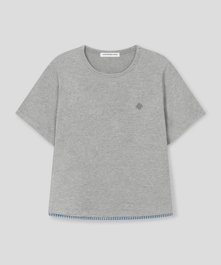 SLOW RECORD HOUSE Layered Check Roll-Up T-Shirt_Gray