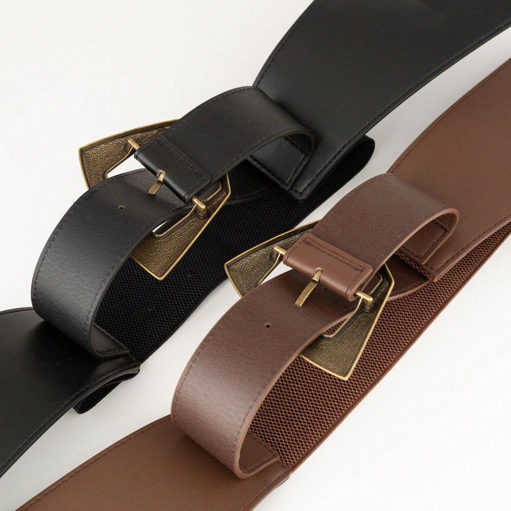 Fashion elastic waistband, women's black retro decorative belt with dress, coat, sweater, shirt, wide waistband