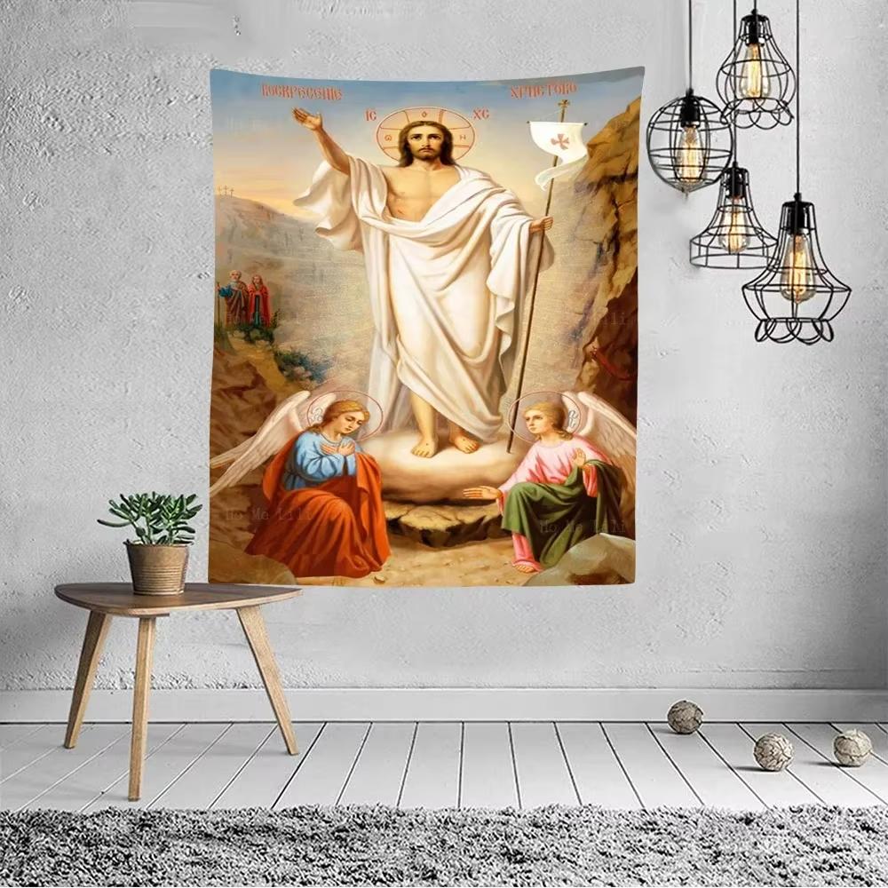 Easter Resurrection Christ Icon Jesus Good Shepherd Bible Tapestry Wall Hanging Decoration Living Room Decor Blanket Backdrop