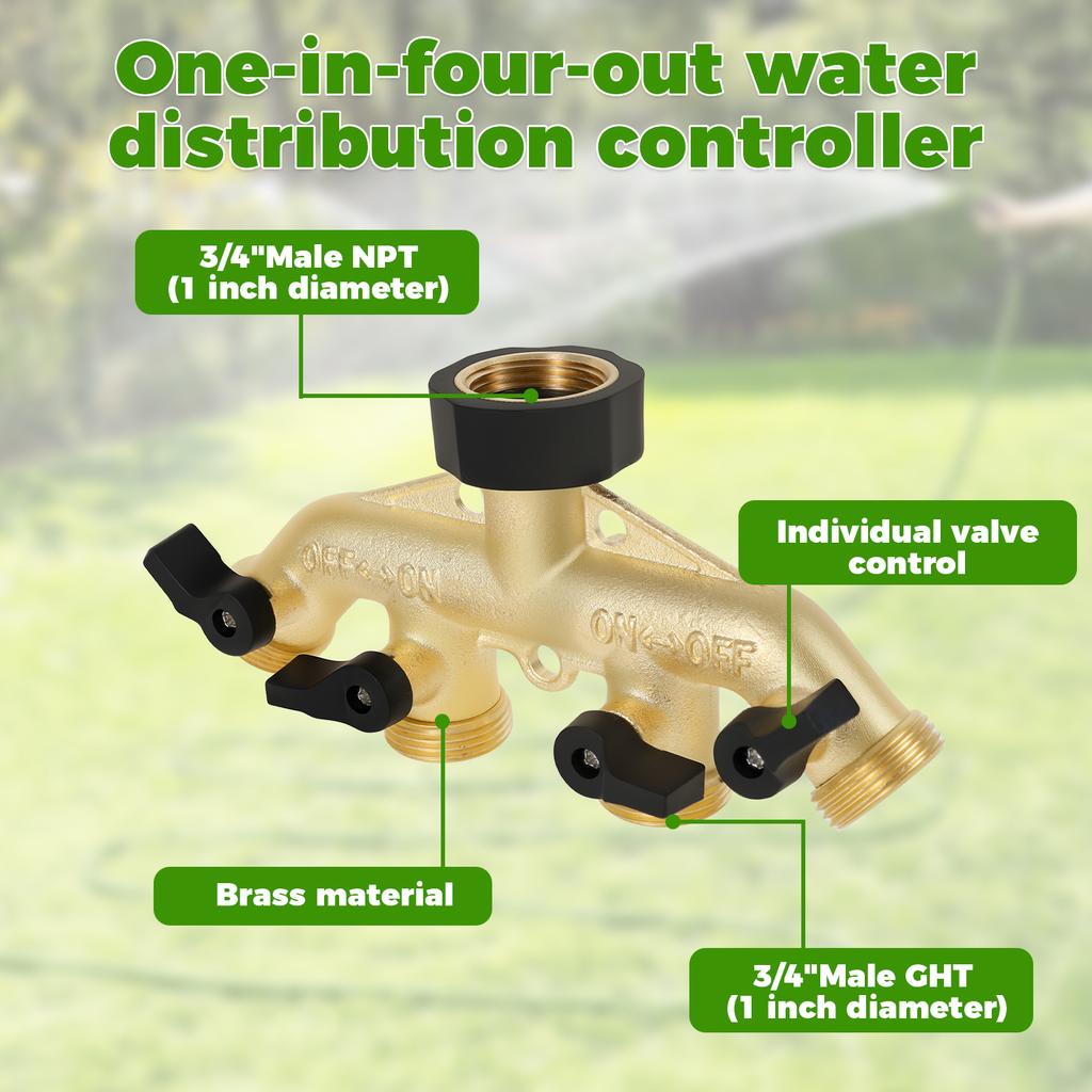 2/3/4-Wege-Verteiler für Leitungswasser, Hochleistungs-Messing-Gartenschlauch-Verteiler, 3/4-Zoll-Wasseranschlussverteiler für Zuhause, Hof/Wasch