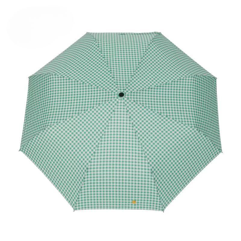 Japanese Plaid Three-Fold Umbrella Wooden Handle Parasol Manual Folding Fresh Portable Umbrella