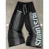 Pantalon de survêtement à rayures rétro avec badge imprimé lettre pour homme - Coupe ample droite - Streetwear - Pantalon décontracté