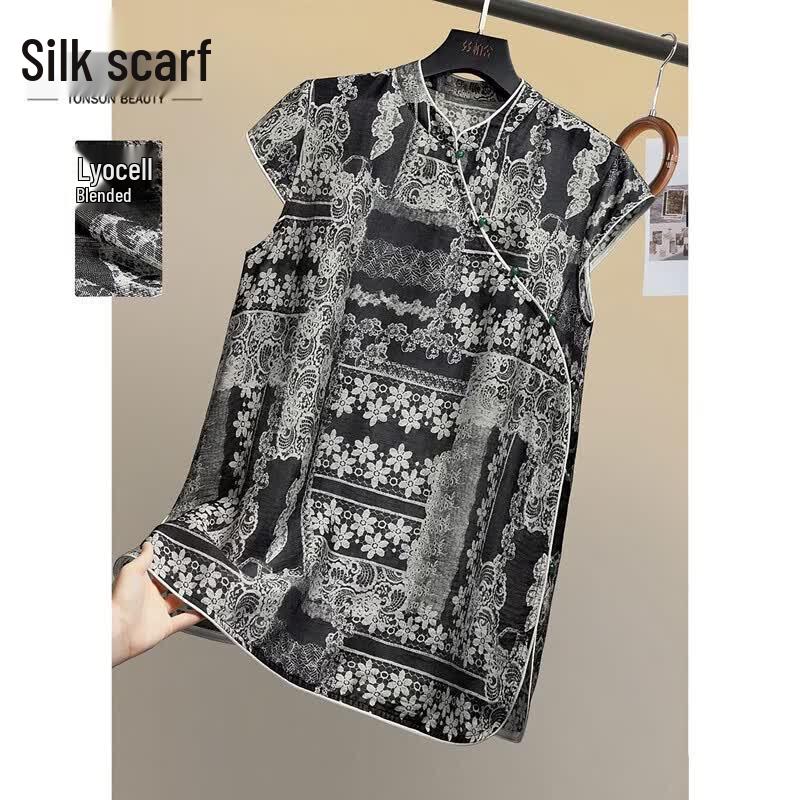 Sibaishe New Chinese Style Lyocell Blend Floral Blouse 2XL