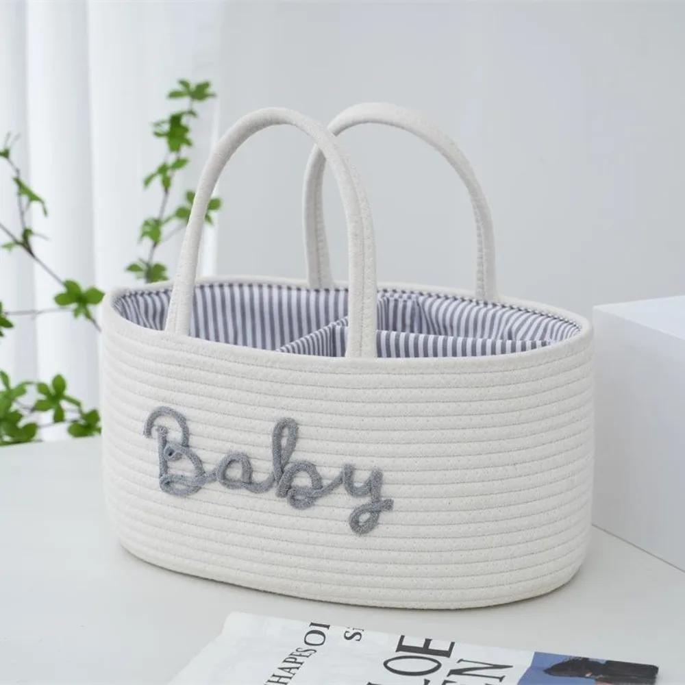 Durable Large Capacity Baby Nappy Organiser Portable Woven Storage Basket Detachable Foldable Diaper Storage Bag for Newborn