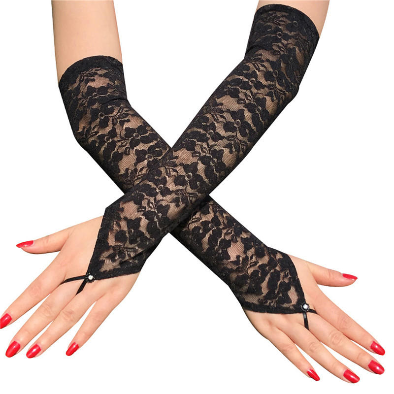 Gloves Women Elegant Long Lace Gloves Sexy Hook Finger Gloves Stage Performance Dressing Sleeve Bridal Wedding Dress Accessories