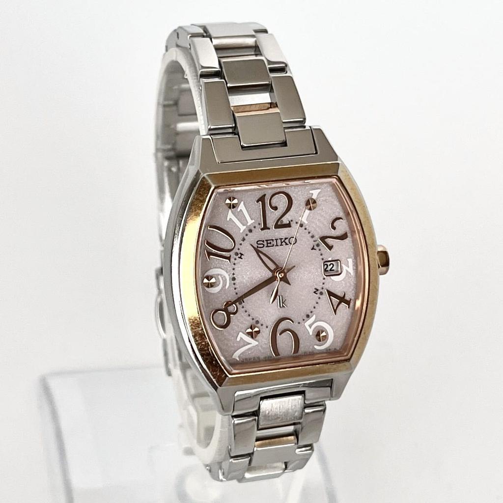 Polished Seiko Lukia Excellent Pink Silver S2360 [Working Condition] Ladies' Watch, Radio-Controlled Solar, Condition, Dial, Gold