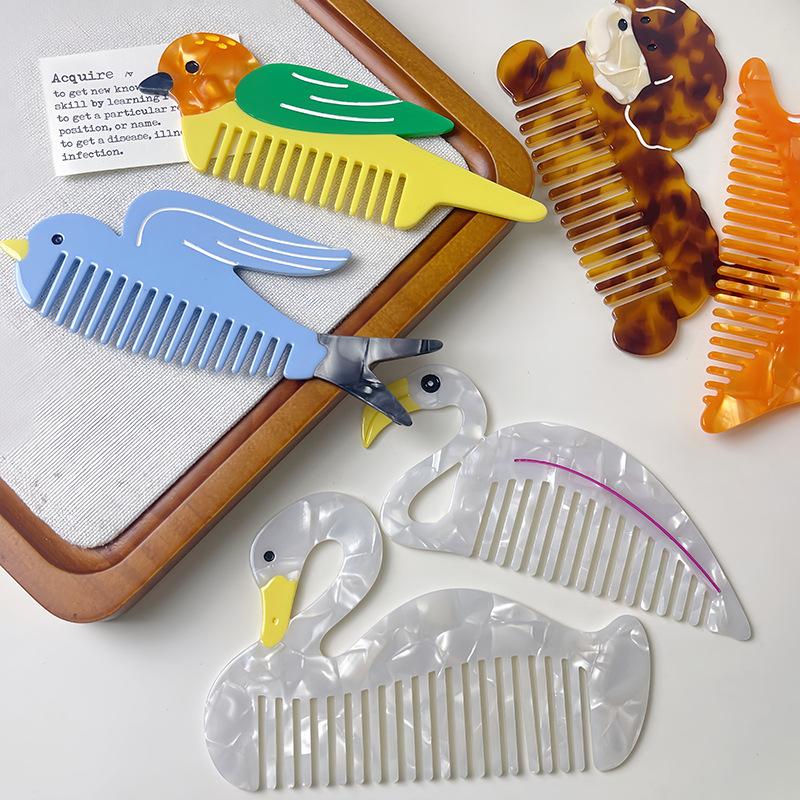 1PC New Acetate Hair Comb Wide Tooth Detangling Comb Cute Dog Swan Design Luxury Gift Quality Hair Brush