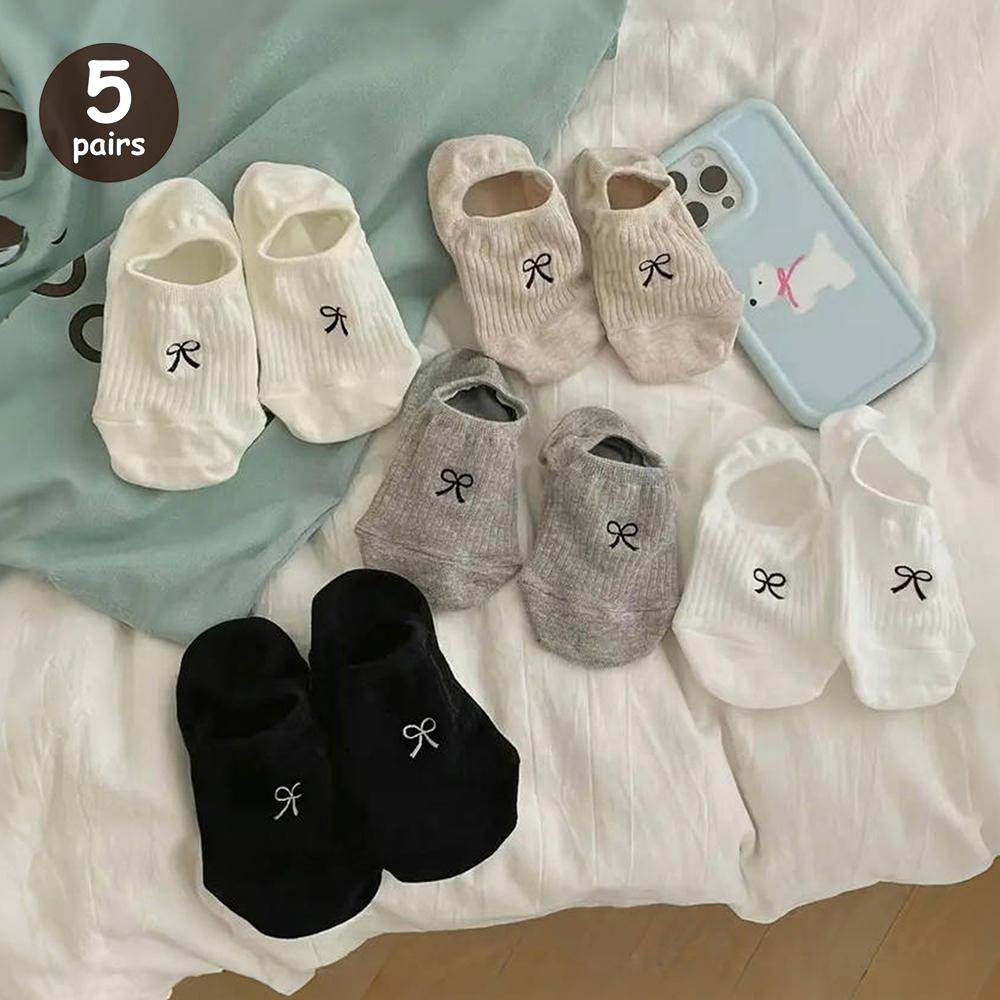 5 Pairs/Lot Summer Short Women White Socks Low Tube Cool Socks Set Cute Print Ankle Foot Cover Fashion New Kawaii Sock