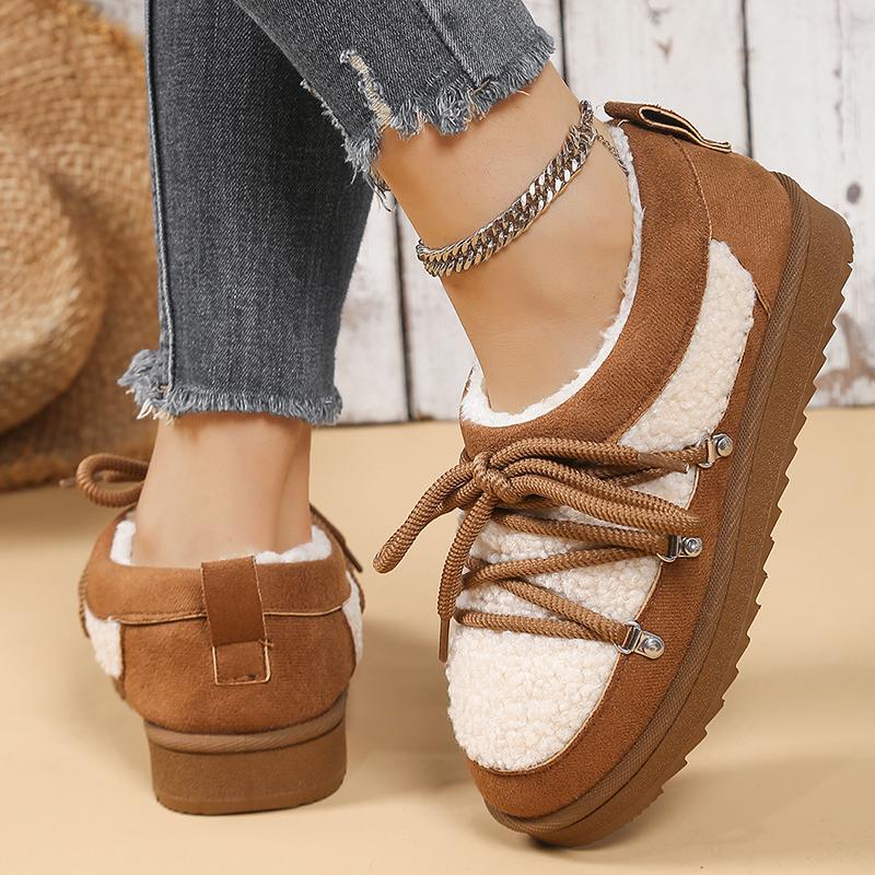 Winter Warm Cotton Lace Up Ankle Boots Women Thicken Plush Cotton Padded Snow Boots Thick Sole Non Slip Platform Casual Shoes