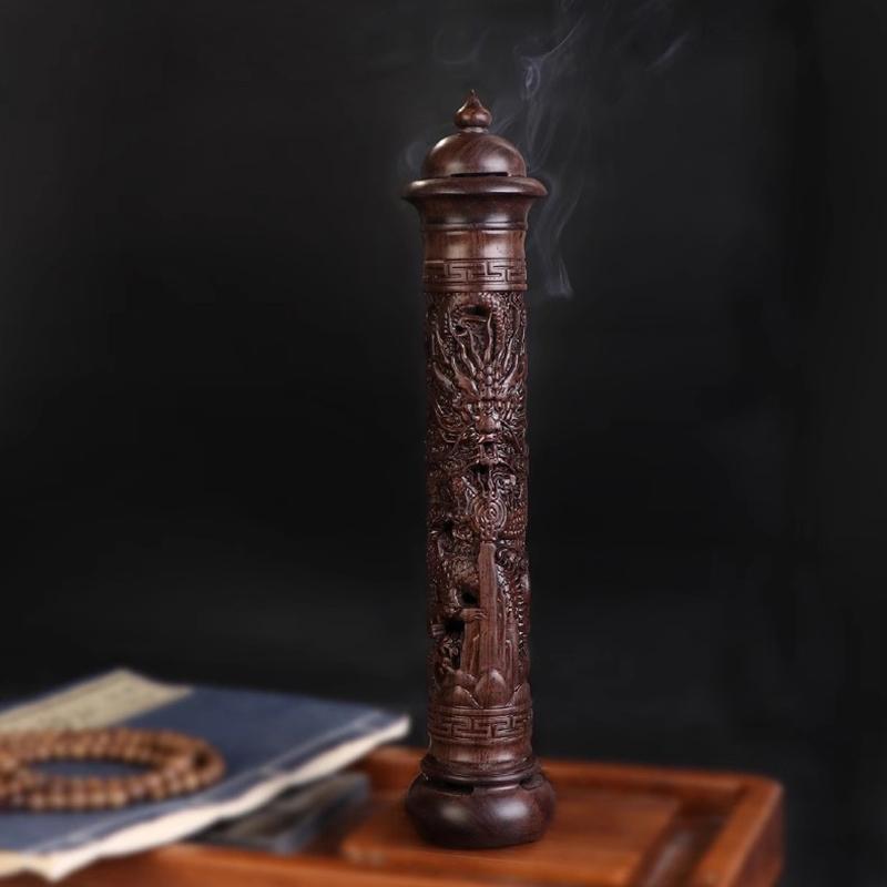 

29см Резьба по черному сандалу Дракон Подставка для благовоний из красного дерева Цельная Держатель для палочек благовоний Уд Украшения для гостиной Деревянная курильница