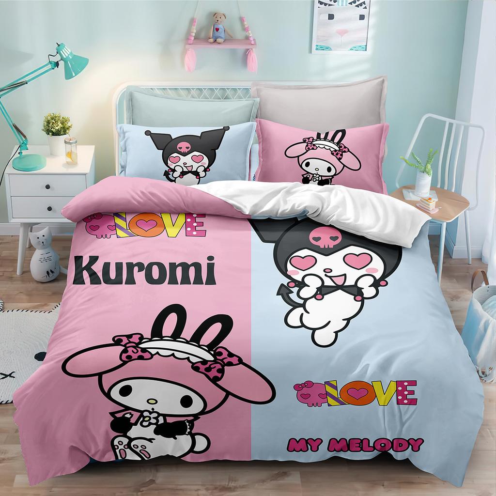 Digital Print Three-Piece Cartoon Cute Kuromi Kuromi Bedding