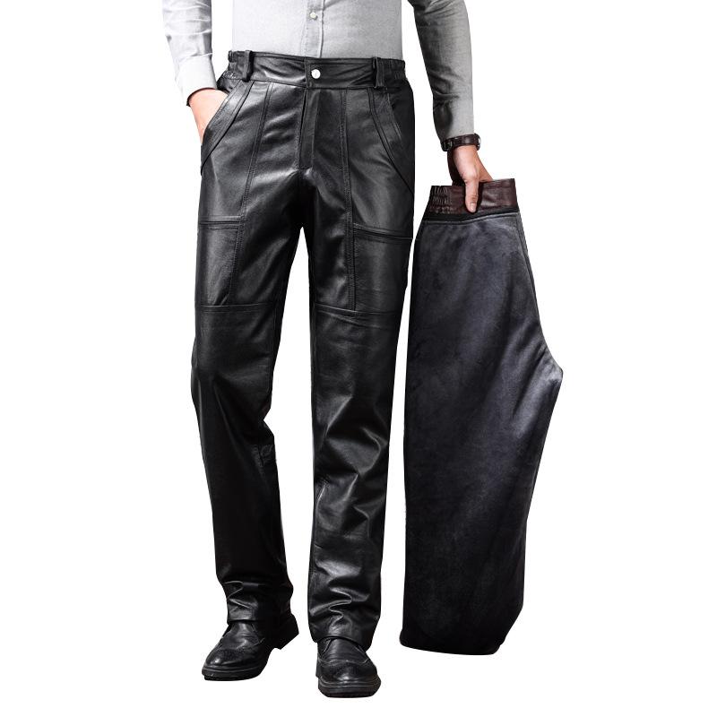 Herren-Motorradhose aus echtem Leder mit abnehmbarem Samtfutter