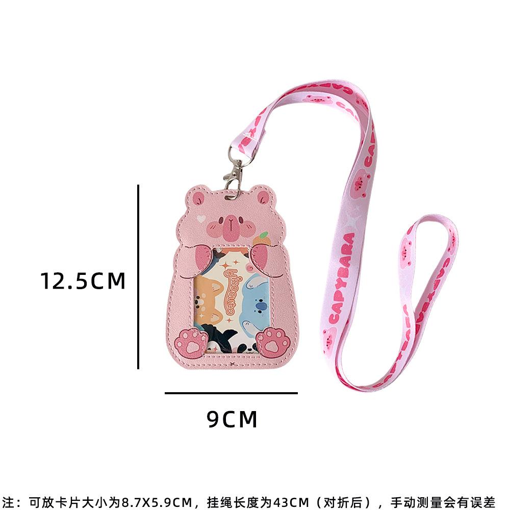 Cartoon Animal Shaped Long Rope Neck ID Card Holder Student Bus Card Cover Case Badge Holder Kpop Idol Photocard Holder
