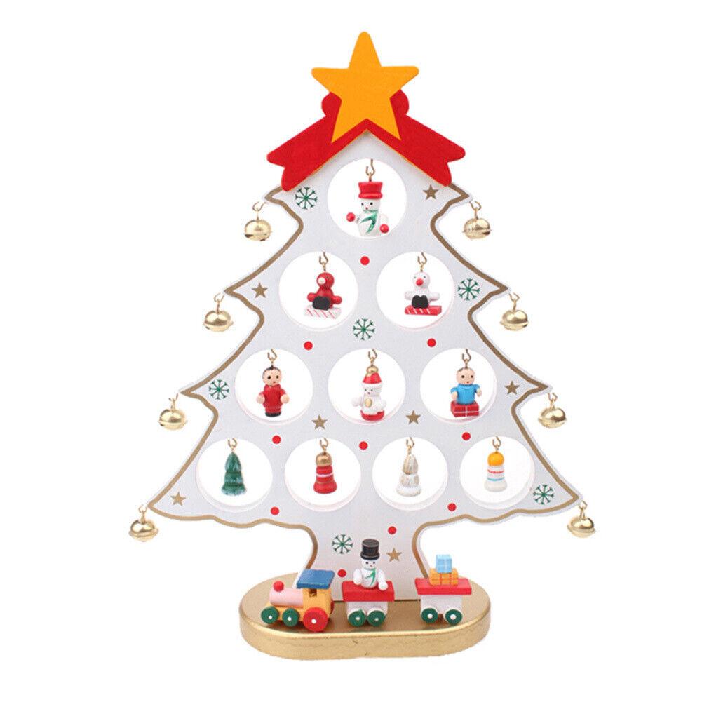 Pom de Crăciun din lemn artificial de masă 3D DIY cu ornamente creative în miniatură Decorare pentru birou pentru decorarea bradului de Crăciun