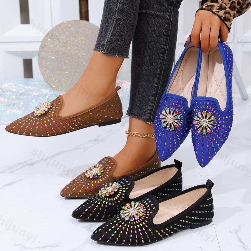 Fashion Fashion Rhinestone Design Pointed Casual Single Shoes for Women's 2025 Autumn New Shallow Mouth Comfortable Versatile Flat Shoes