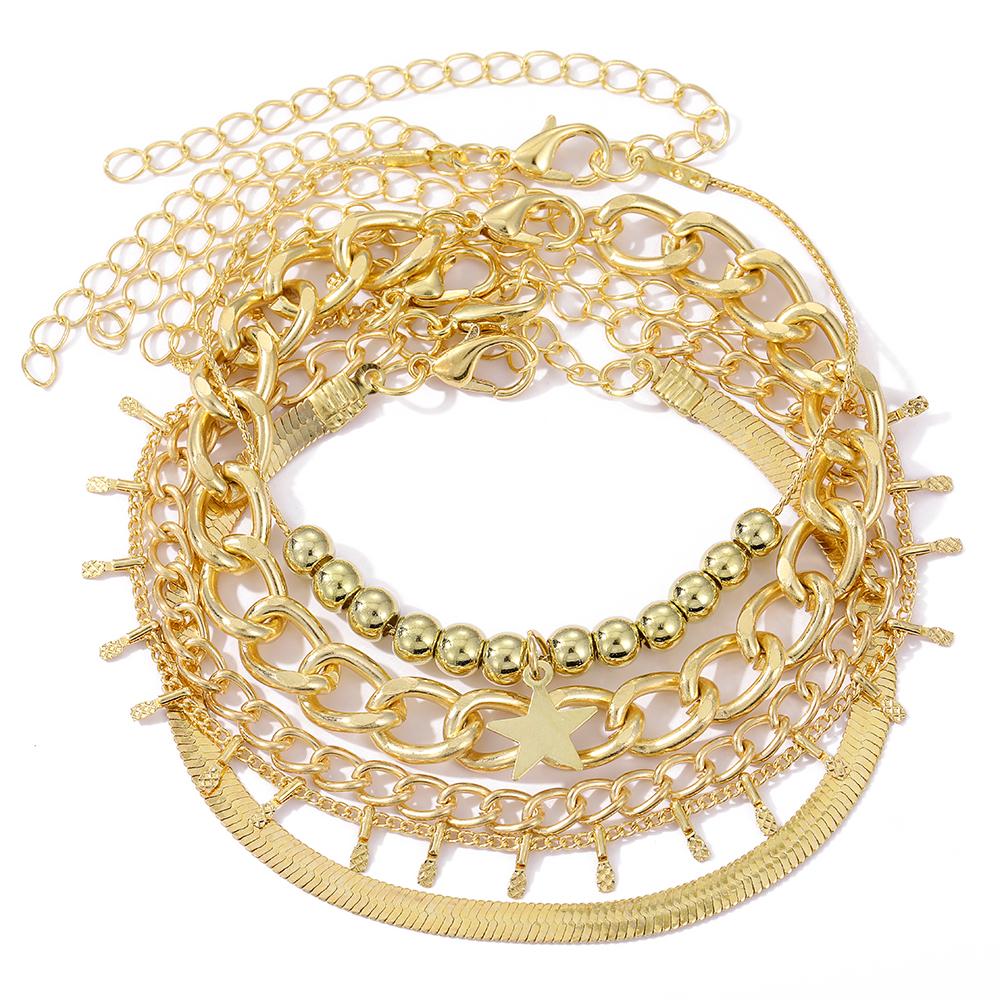 

5 шт./компл., модный элегантный женский винтажный роскошный блестящий браслет в стиле бохо, простая Золотая толстая цепочка, кулон с замком в виде звезды, нерегулярный браслет золотой