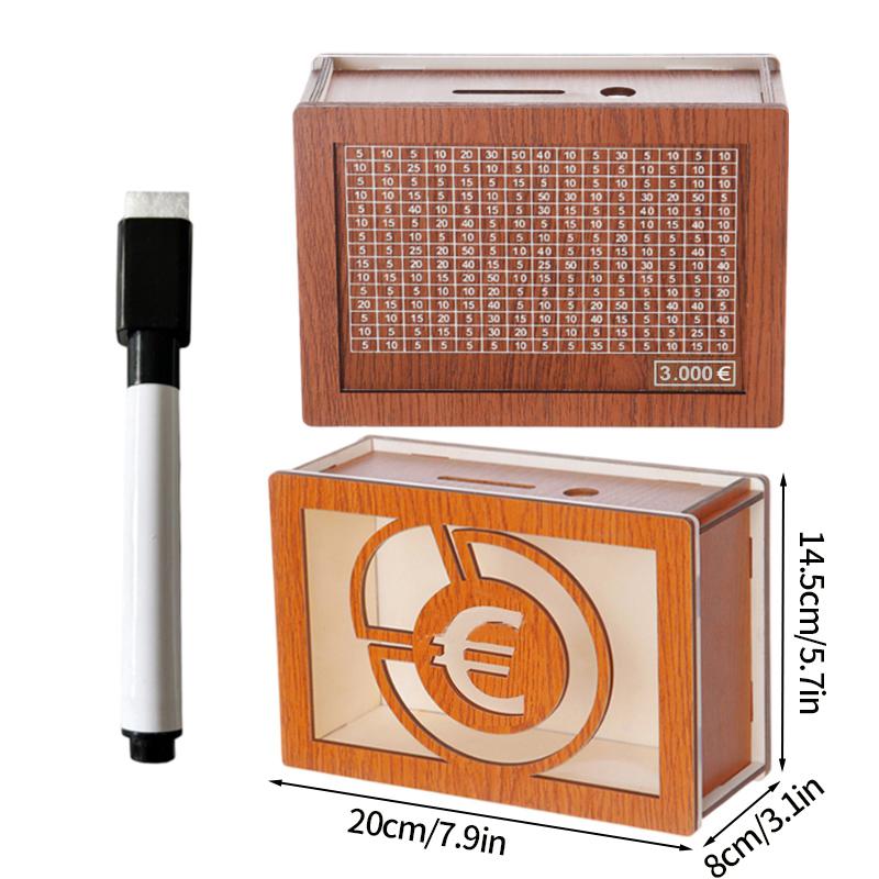 1000/2000/3000/5000/10000 EUR USD Saving Money Box Wooden Diy Piggy Bank Money Storage Bank With Counting Tool Creative Gift