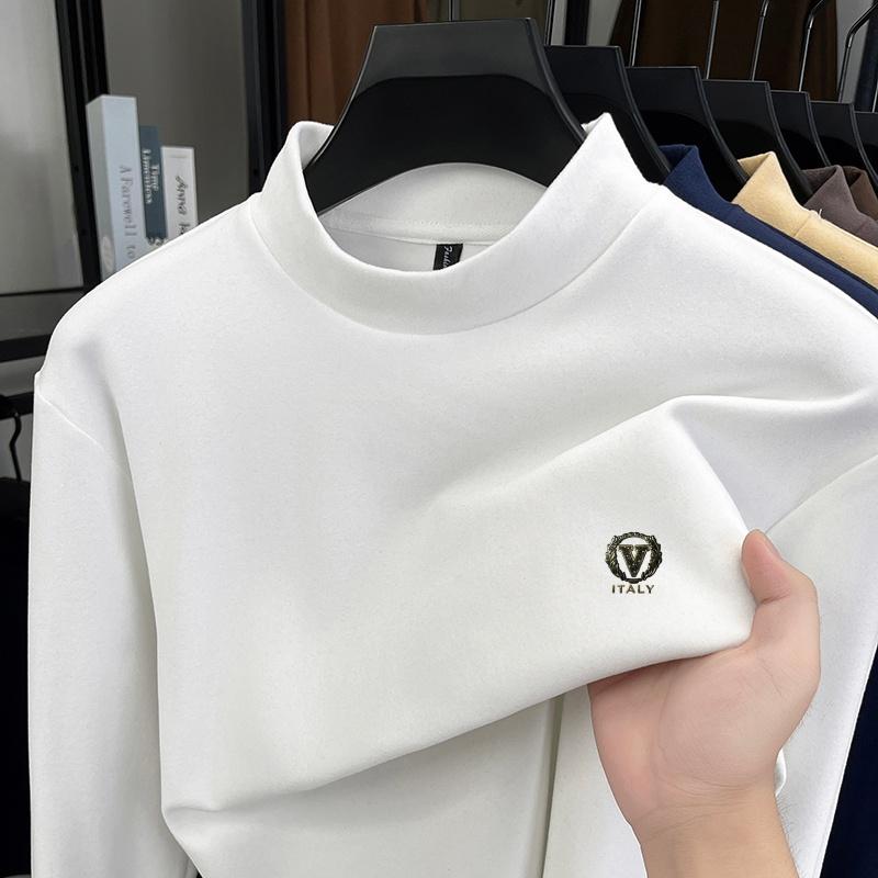 

Men s Semi High Neck Velvet Long Sleeve T-Shirt Autumn Winter Print Warm Pullover Versatile Trendy Menswear XXL