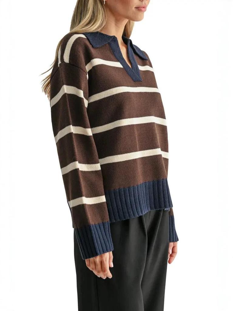 Maglione a Righe con Collo a Polo da Donna Yuehe Cross - Moda 2026 Classico Casual