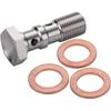 M10x1.0 Metric Stainless Steel Double Banjo Bolt Brake Fitting Adapter 30mm Long with Copper Washers