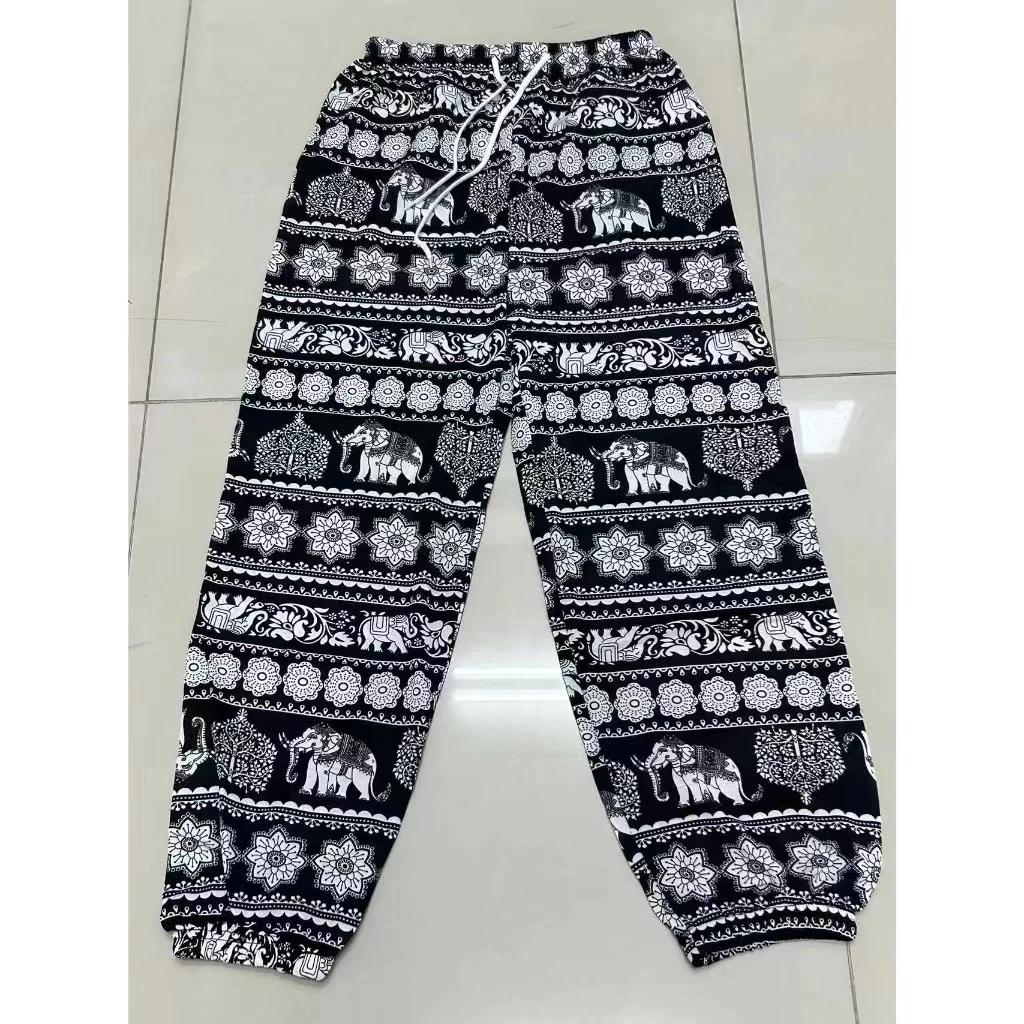 Elefanten Hose Lang Weites Bein Verstellbarer Elastischer Bund Riemen Unisex Damen Herren Druck Thailand Lässig Streetwear Strand Boho Retro Vintage