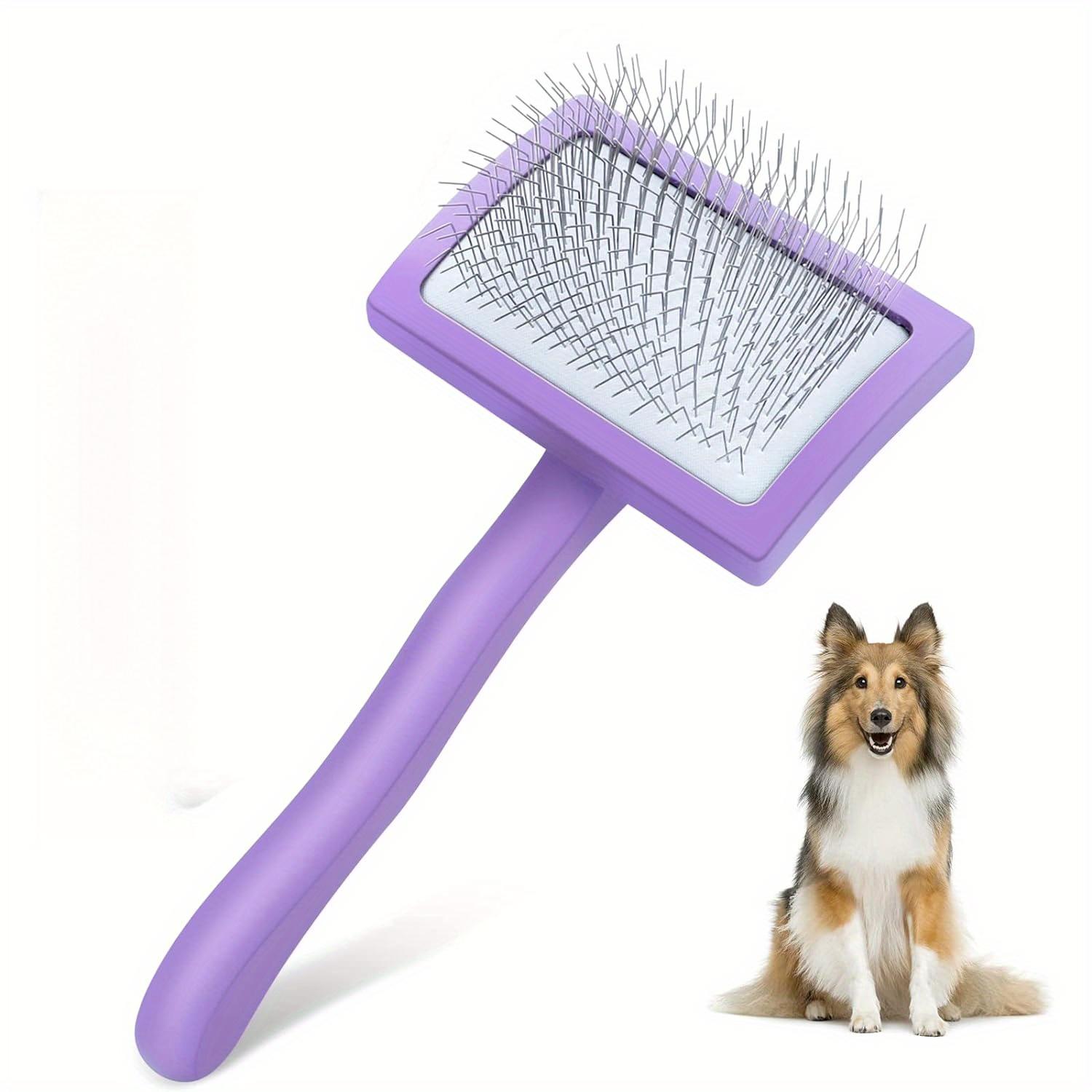 

Extra Long Stainless Steel Dog Slicker Brush Ergonomic Purple Handle Durable Pin for Shedding Mat Removal Poodles Collies Pet