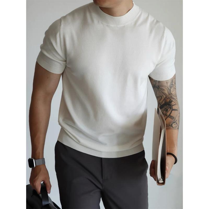 Men's Solid Color Slim-fitting Business Commuting Breathable T-shirt Trendy Foreign Trade Cross-border Wholesale
