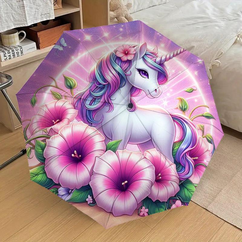 1pc Unicorn Fantasy Garden Umbrella with Plastic Handle,Suitable for All Seasons Home Travel Outdoor UmbrellaDD436
