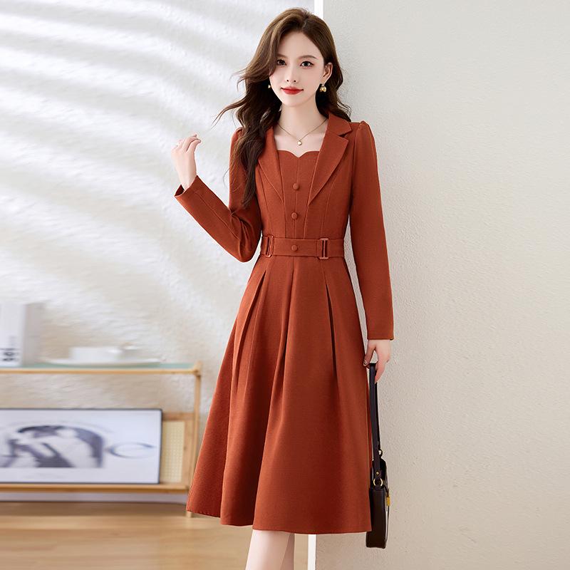 2024 Autumn Women's Korean Slim Fit A-line Dress with Tie - SW1857