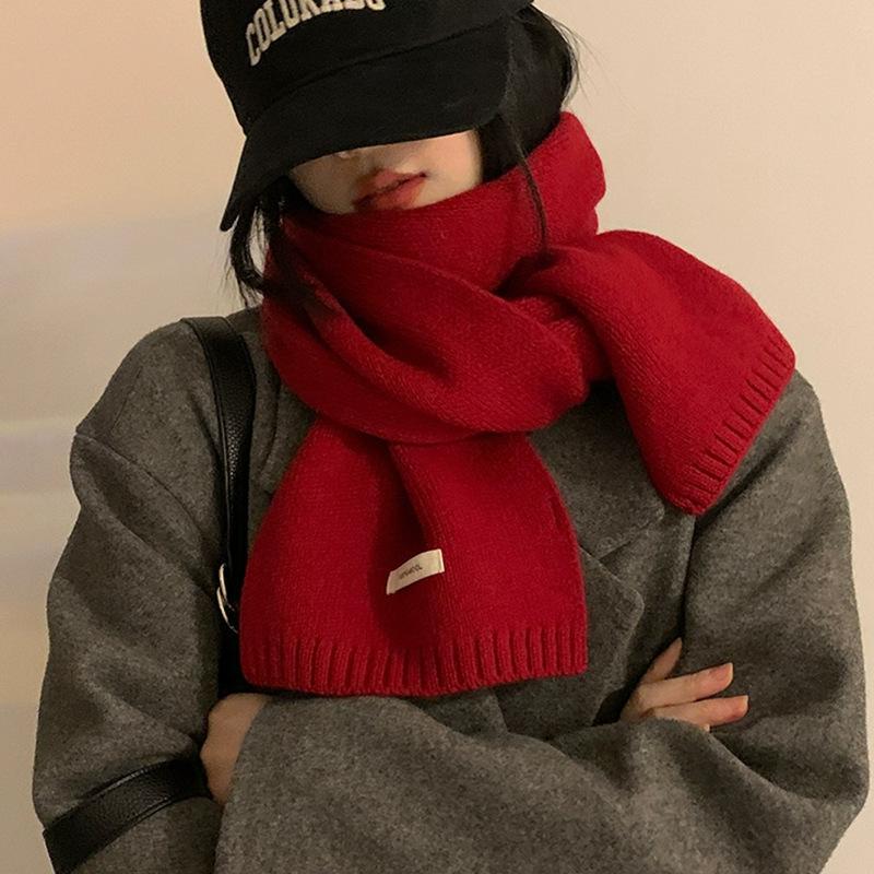 Winter New Solid Color Warm Scarf Couple Men's and Women's High-end Knitted Wool Scarf Small Scarf