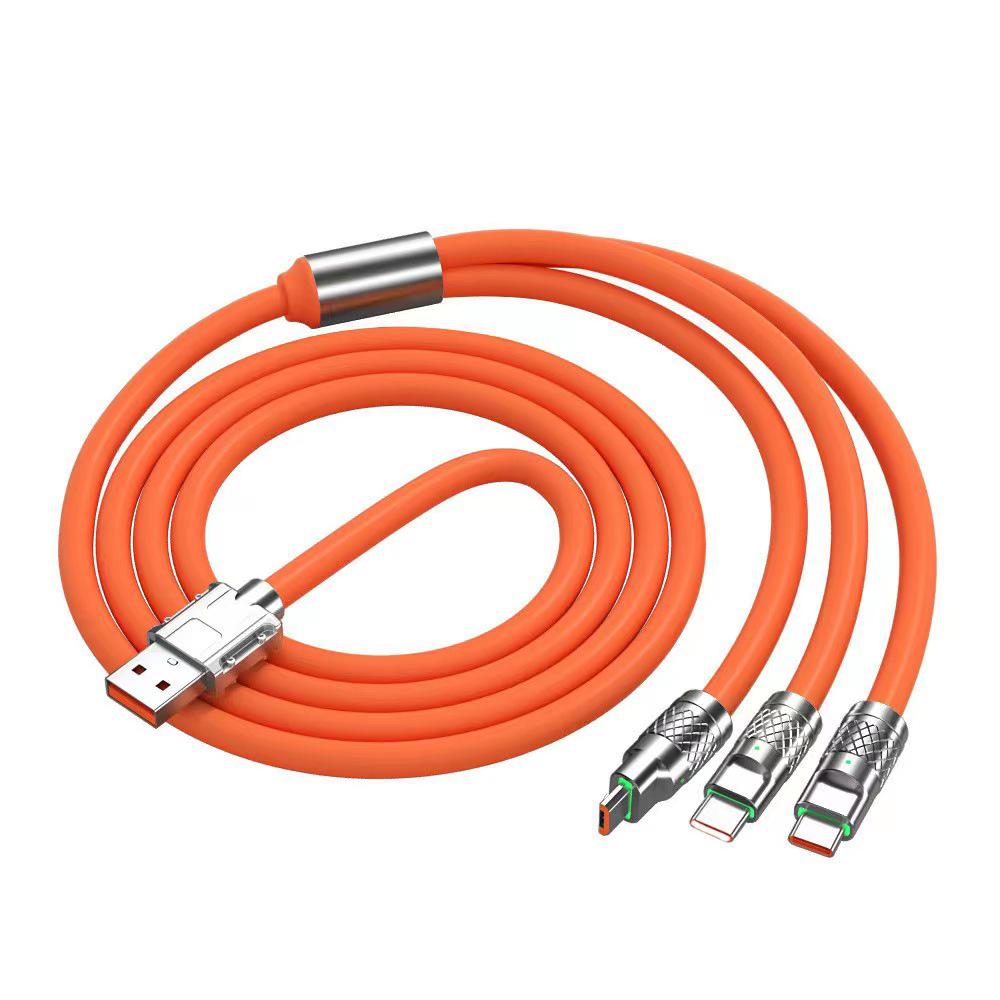 120W Zinc Alloy 3-in-1 Super Fast Charging Cable for Huawei, Apple & Android Orange 1.2m