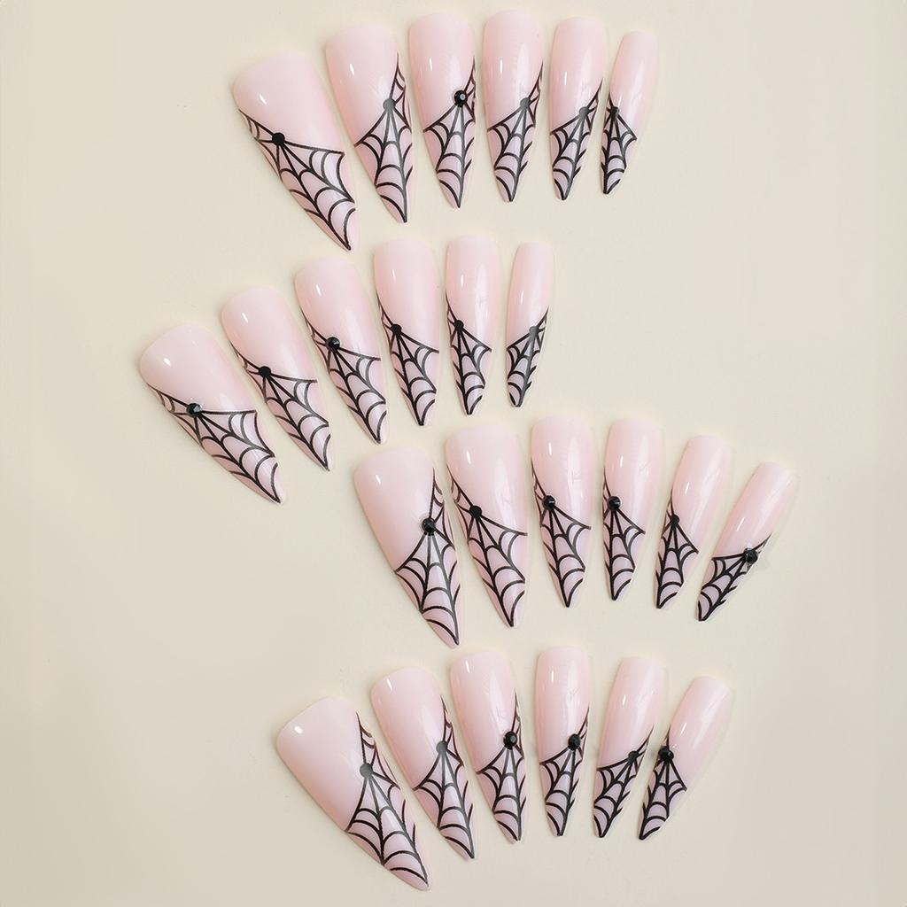 Ultra-long Pointed Tips Fake Nail Personality Spiderweb Edge French Artificial Nail for Women and Girl Party Activity
