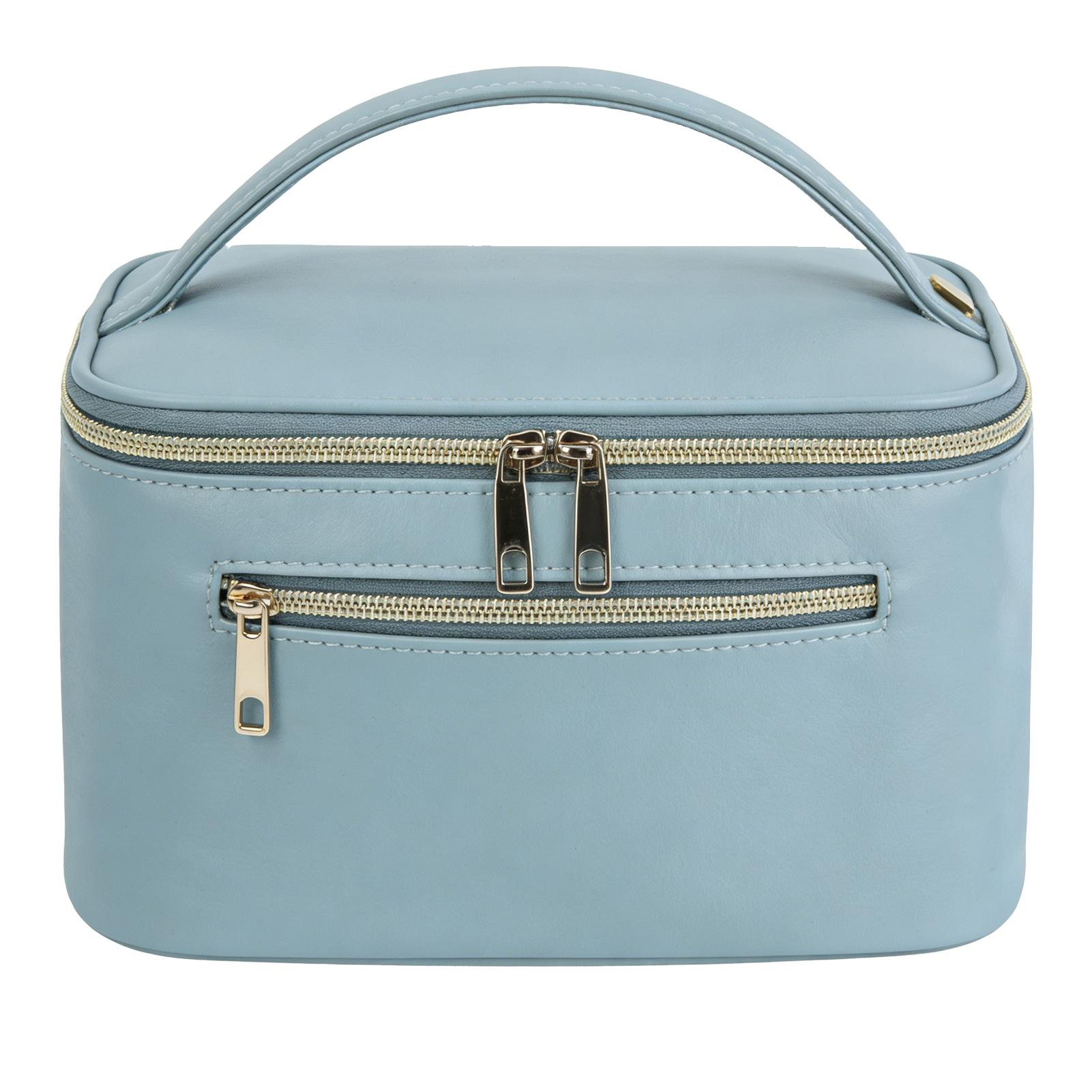 

Toiletry Makeup Bag Large Capacity Water Proof PU Cosmetic Bag with Double Zips Independent Brush Compartments for синий