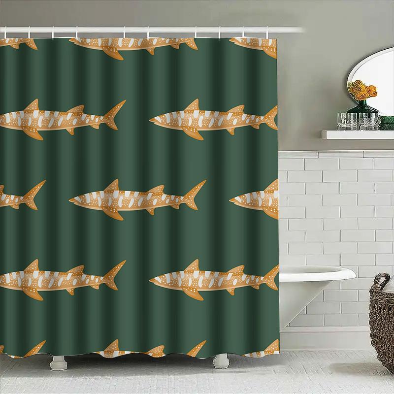 Modern Simple Shark Print Shower Curtain Waterproof Bathroom Decor Customizable Size Available Green Wall Art Decoration Home Fu 90x180cm