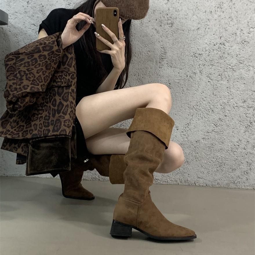 Boots New Women's Shoes Boots Western Vintage 2025 Denim Over the Knee Boots Pile Long Heel Knight Autumn Winter