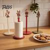 Holiday Kitchen Decor Christmas Wooden Paper Towel Holder, 2D Roll Dispenser with Snowman Countertop Organizer Santa Patterns, Decorative Tissue Stand