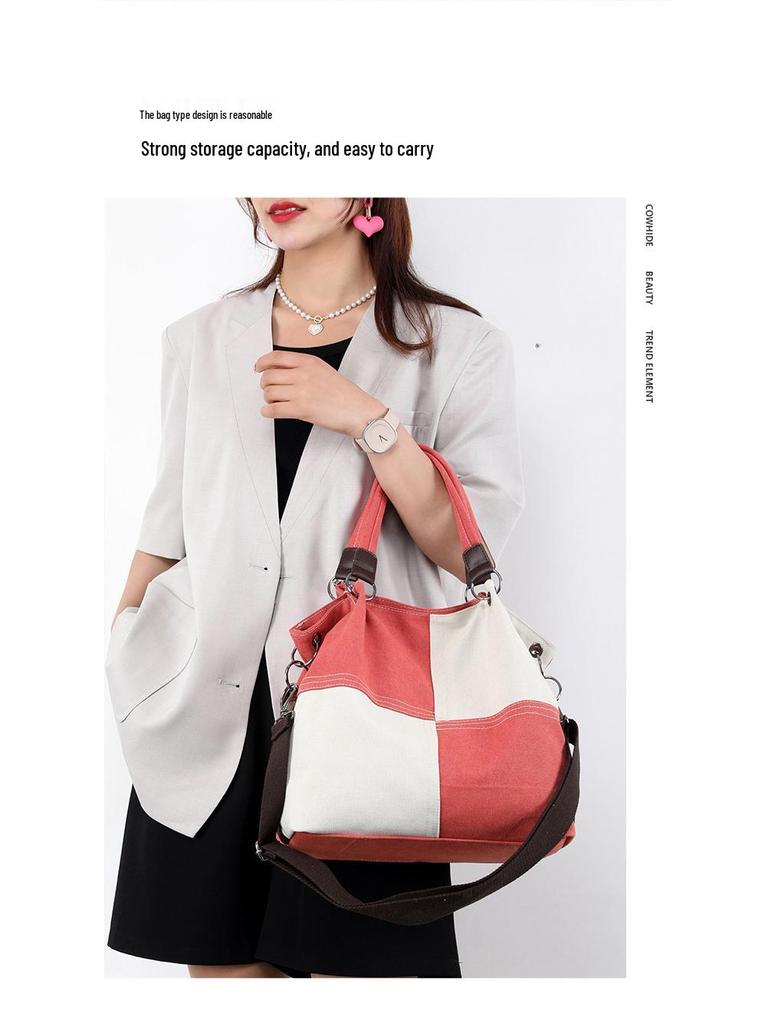 Trendy Women's Patchwork Canvas Tote and Crossbody Bag - Fashionable, Versatile, Color Block Design 2025.