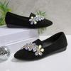 Women's Single Shoes Autumn New Pointed Toe Shallow Slip Rhinestone Flower Slip-on Soft Slip Low Heel Shoes
