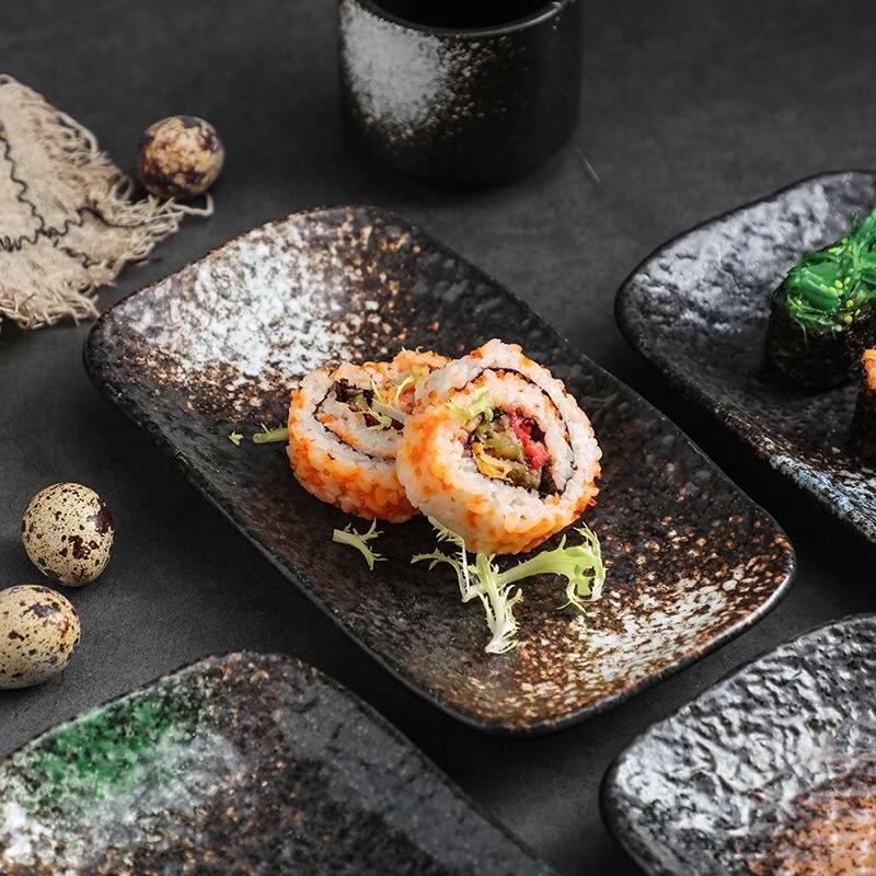 Plat de service rectangulaire en céramique japonaise créative Ruhan