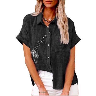 Moda feminina estampa camiseta verão e outono casual lapela gola top senhoras abotoado camiseta camisa solta manga curta blusas