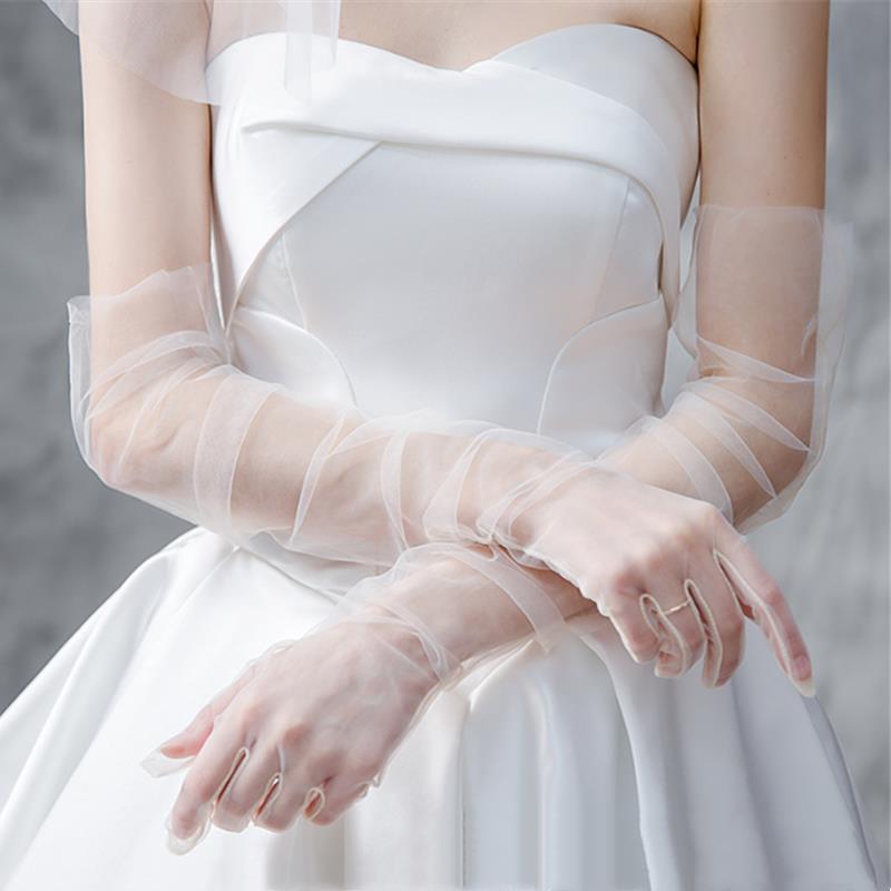 Dámské ultra tylové rukavice síťované průsvitné celoprstové loketní dlouhé rukavice vintage rukavice proti slunci svatební nevěsta šaty palčáky