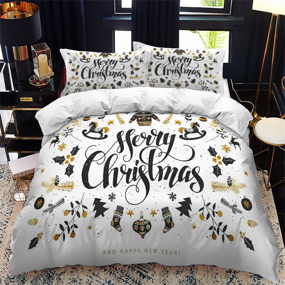 Christmas Polywster Duvet Cover Set King Queen Size Winter Red Santa Claus Gift Merry Christmas For Boys Girls Teens Bedding Set