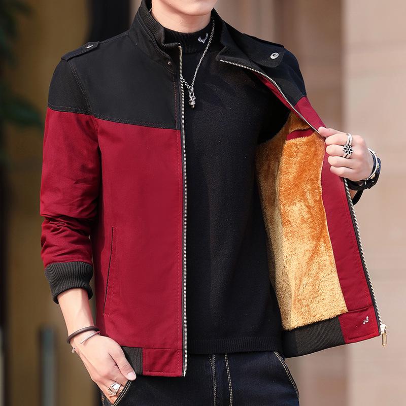 Men s Velvet-Lined Korean-Style Workwear Jacket, Autumn/Winter 2026, Stand-Up Collar M красный