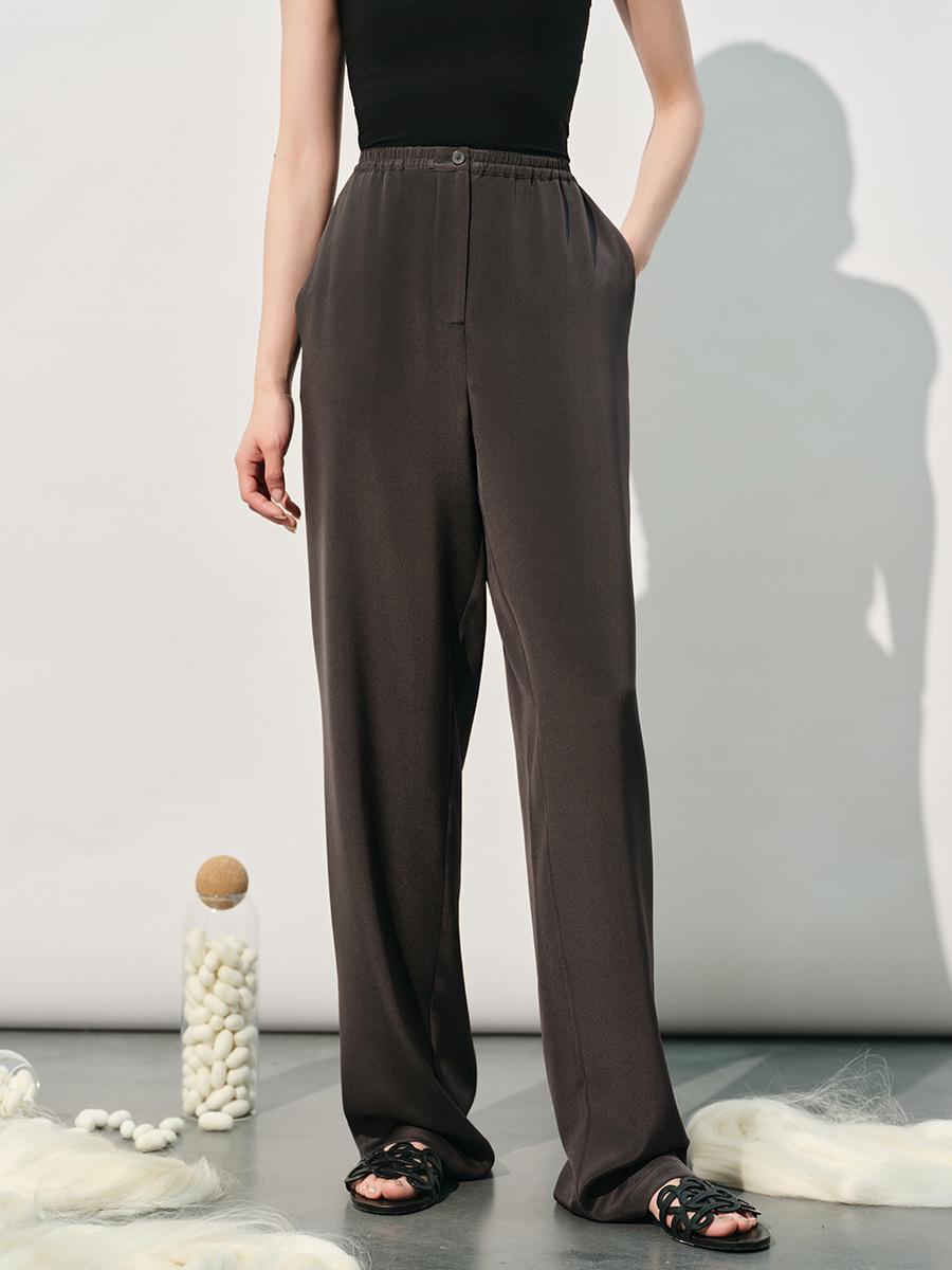 

Mulberry Silk Solid Color Women s Casual Pants: Spring-Summer Mature Style, Simple, Versatile, Slightly Loose, Straight Leg. M (45-55 kg)