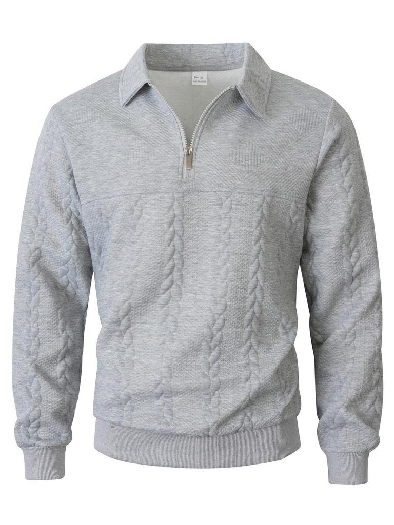 2026 Men's Heavyweight Textured Lapel Zip Polo Sweatshirt for Spring/Autumn