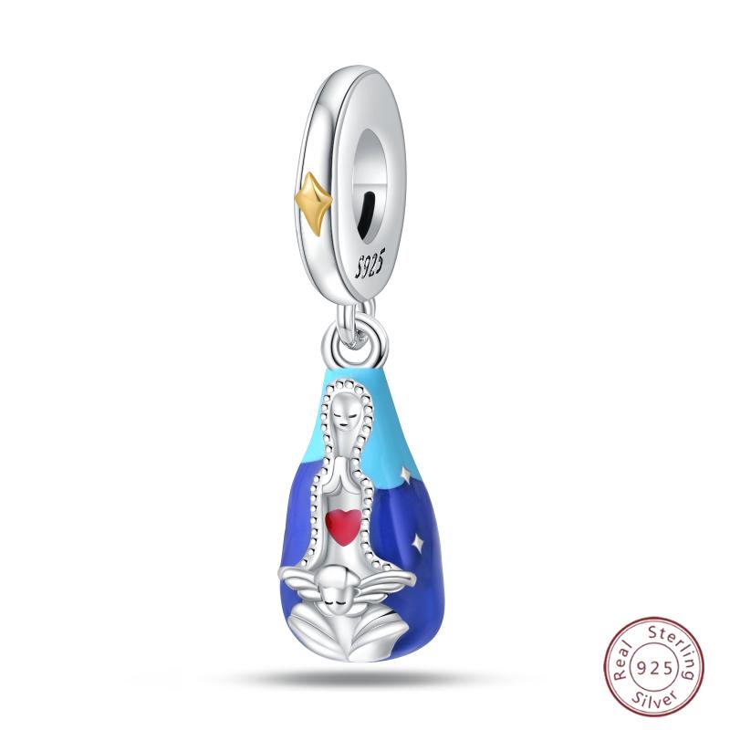 Copper Beaded Pendant Blue Shiny Zircon Suitable Original 3Mm Bracelet Women Fine Jewelry