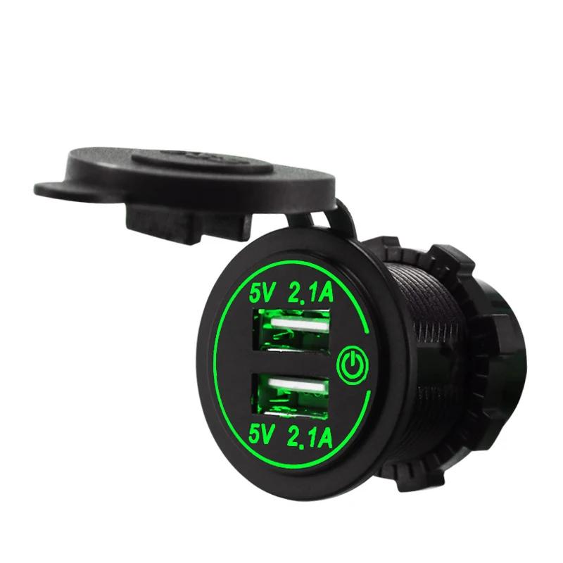 12-24V Universal 4.2A Dual USB Charger Socket Power Outlet With Touch Switch for Car Boat Motorcycle Marine RV