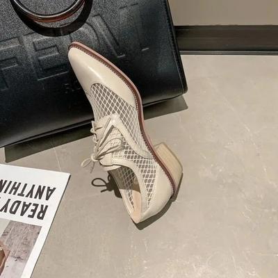 Γυναικεία Oxfords από γνήσιο δέρμα αγελάδας του 2024, Γυναικεία παπούτσια με κορδόνια, φλατ παπούτσια Derby Brogue, μυτερά τακούνια και δετά τακούνια.